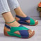 Women Contrast Color Peep Toe Platform Wedge Sandals Non Slip Summer Comfort Shoes 9