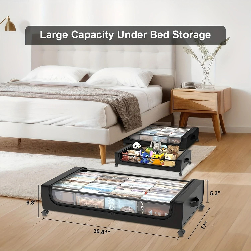 Underbed Storage Container With Lid And Wheels Pull Out Shoe And Clothing Organizer 1