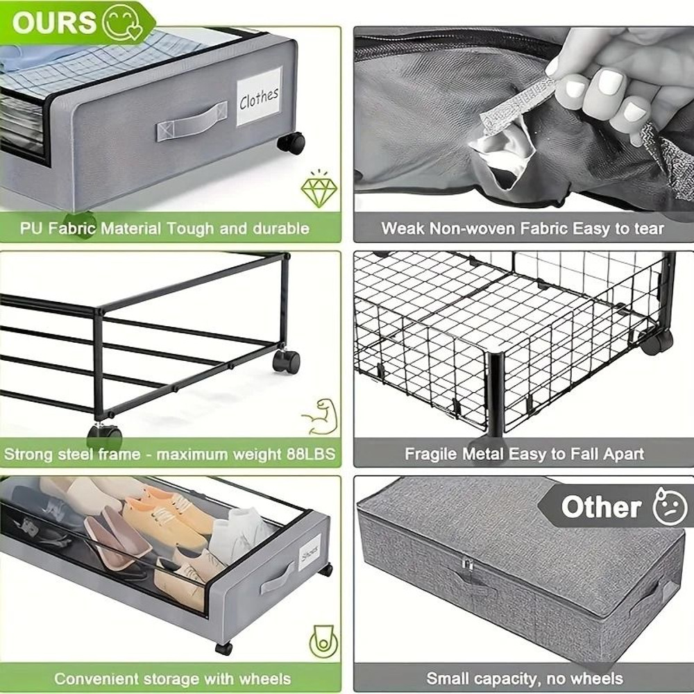 Underbed Storage Container With Lid And Wheels Pull Out Shoe And Clothing Organizer 4