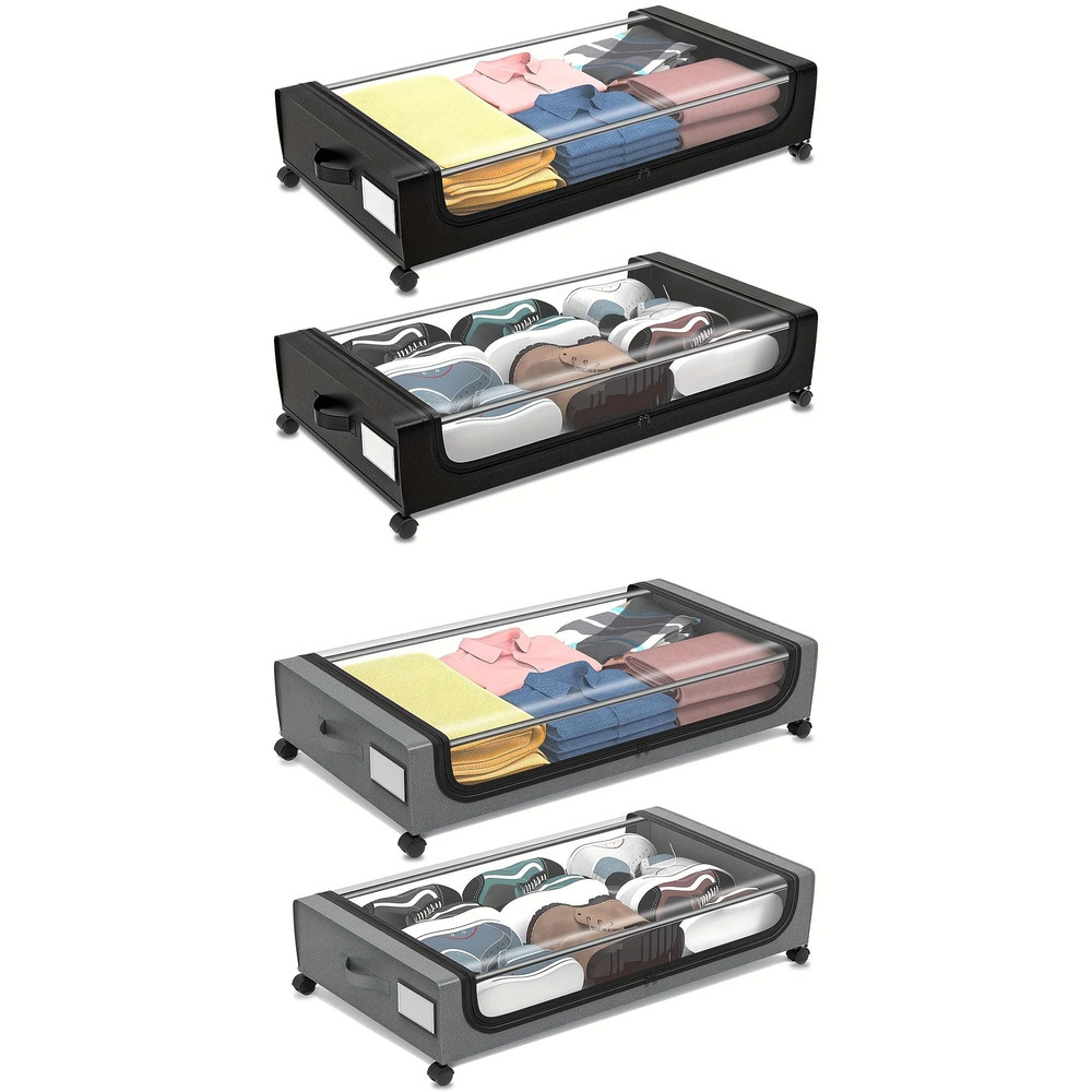 Underbed Storage Container With Lid And Wheels Pull Out Shoe And Clothing Organizer 5