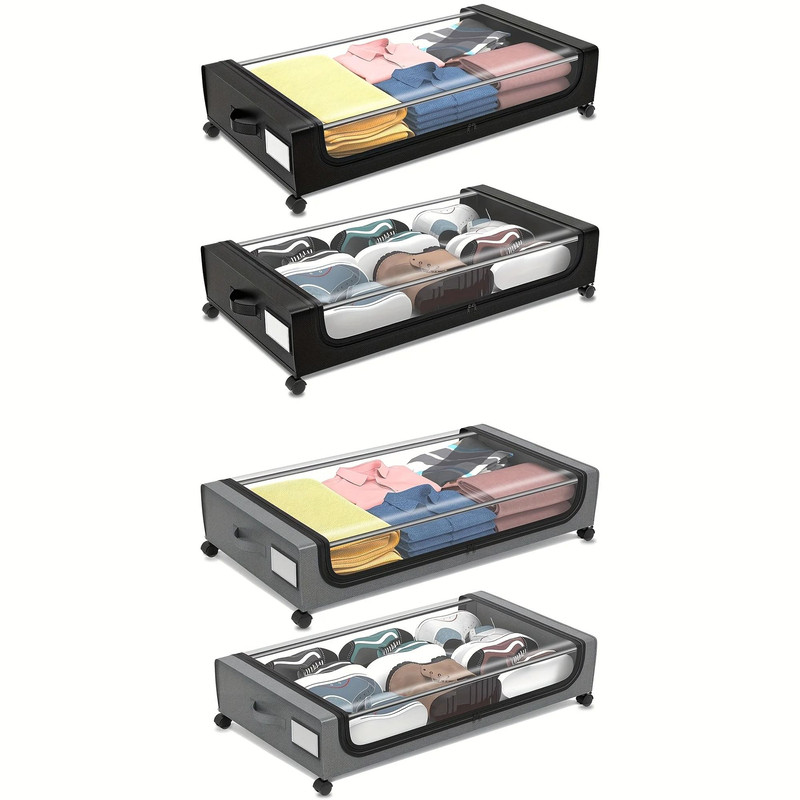 Underbed Storage Container With Lid And Wheels Pull Out Shoe And Clothing Organizer 5