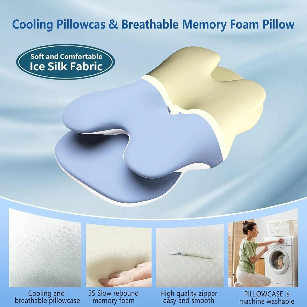 Ergonomic Memory Foam Cervical Pillow With Ice Silk Cover For Neck Pain Relief 2