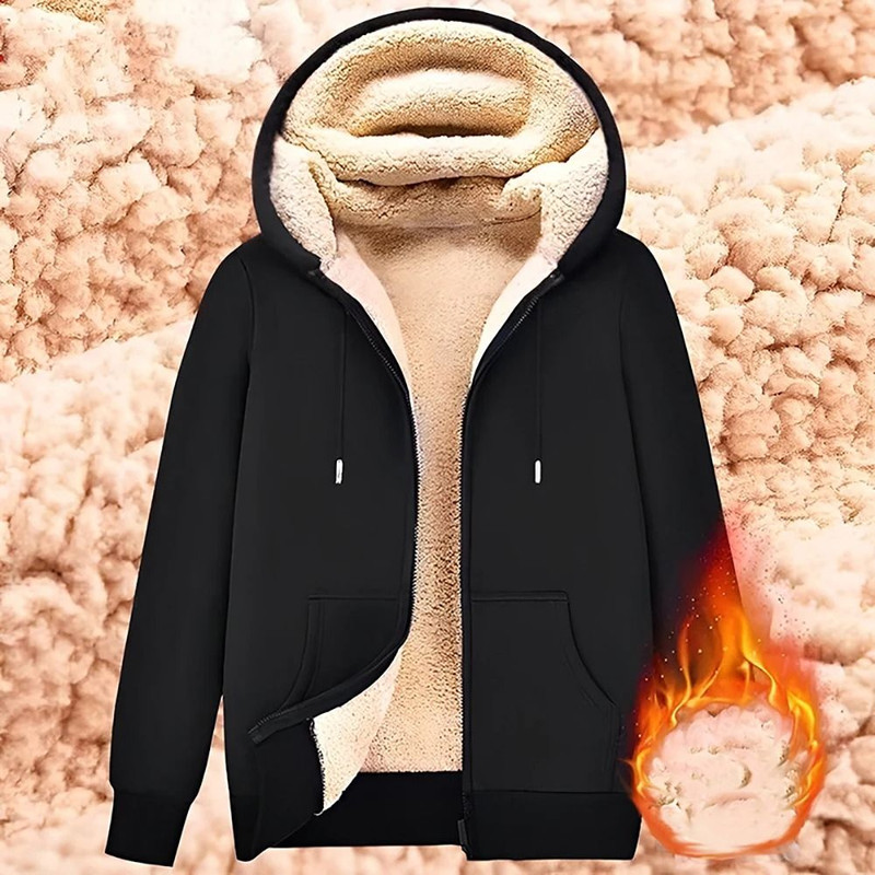 Unisex Lamb Wool Zipper Jacket With Plush Lining And Front Pockets For Winter Warmth 0