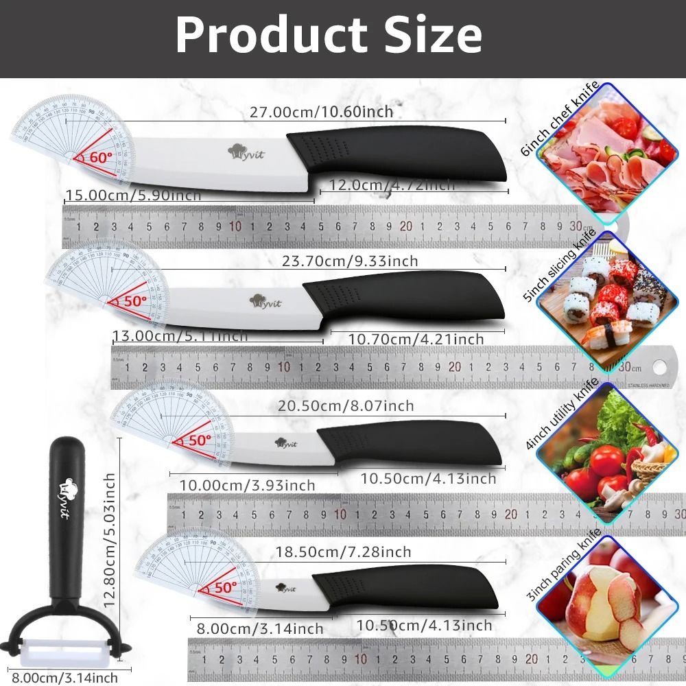 Ceramic Kitchen Knife Set With Peeler And Protective Sheaths For Precision Cutting 4