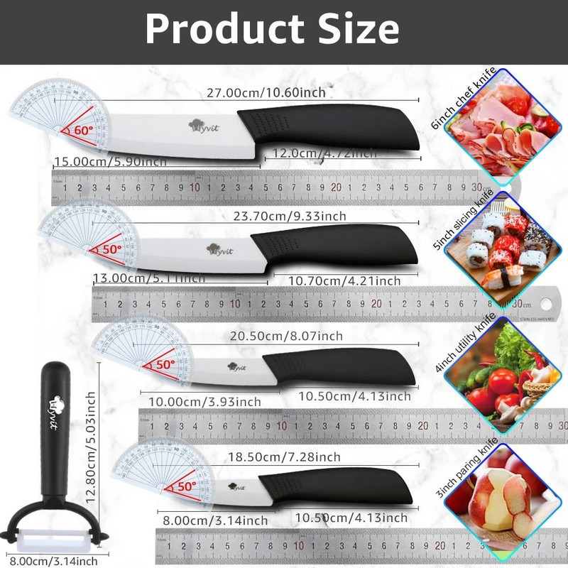 Ceramic Kitchen Knife Set With Peeler And Protective Sheaths For Precision Cutting 4