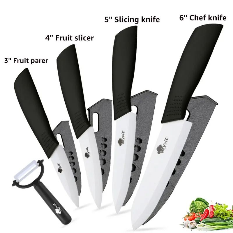 Ceramic Kitchen Knife Set With Peeler And Protective Sheaths For Precision Cutting 17