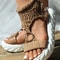 Womens Gold Knitted Summer Sandals With Braided Elastic Design And Flat Mesh Sole 8