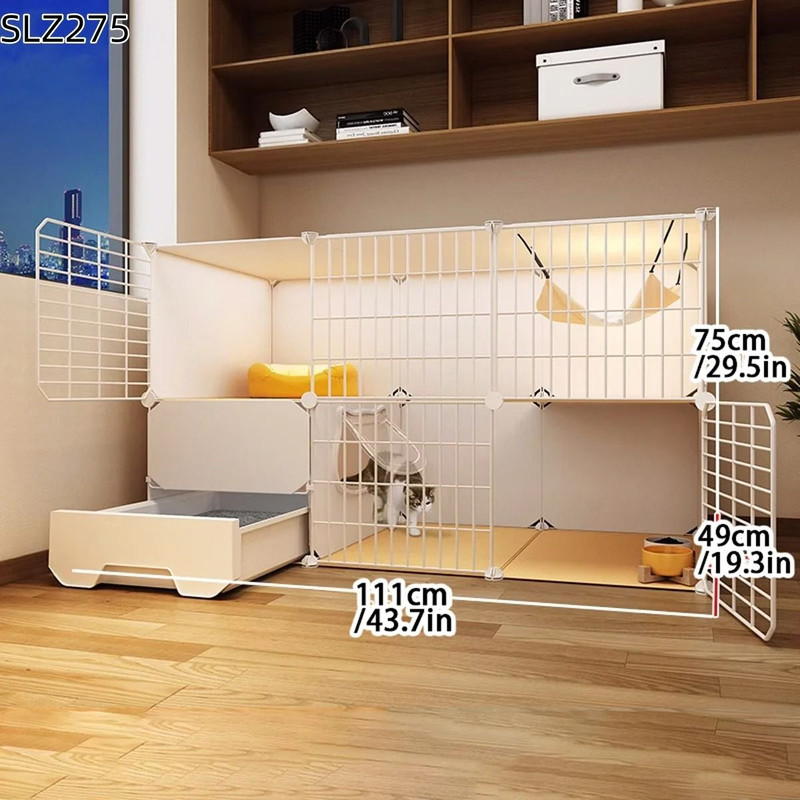 Three Story Indoor Cat House With Built In Litter Box And Spacious Multi Level Design 10