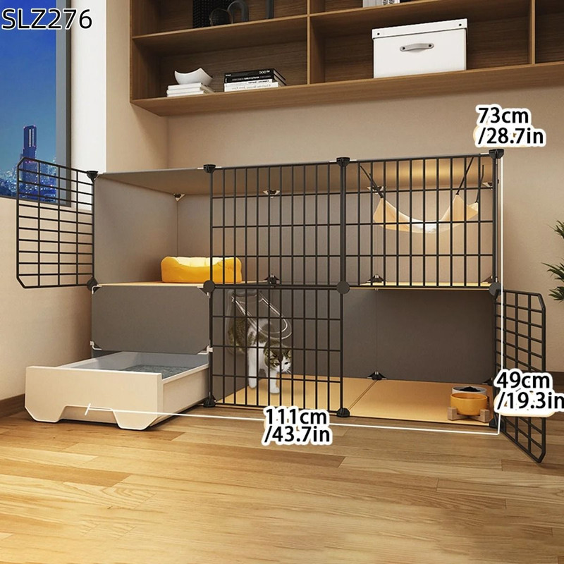 Three Story Indoor Cat House With Built In Litter Box And Spacious Multi Level Design 11