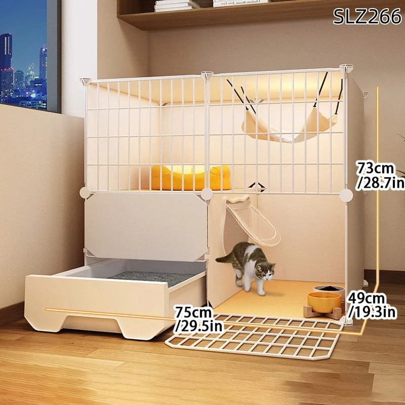 Three Story Indoor Cat House With Built In Litter Box And Spacious Multi Level Design 1