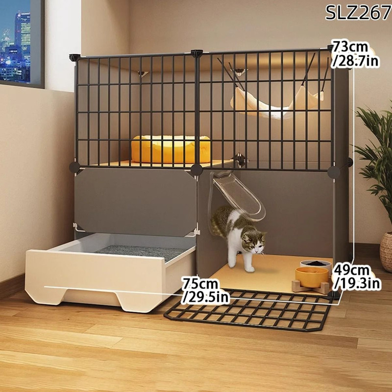 Three Story Indoor Cat House With Built In Litter Box And Spacious Multi Level Design 2