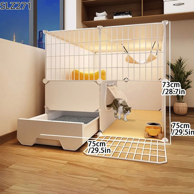 Three Story Indoor Cat House With Built In Litter Box And Spacious Multi Level Design 6