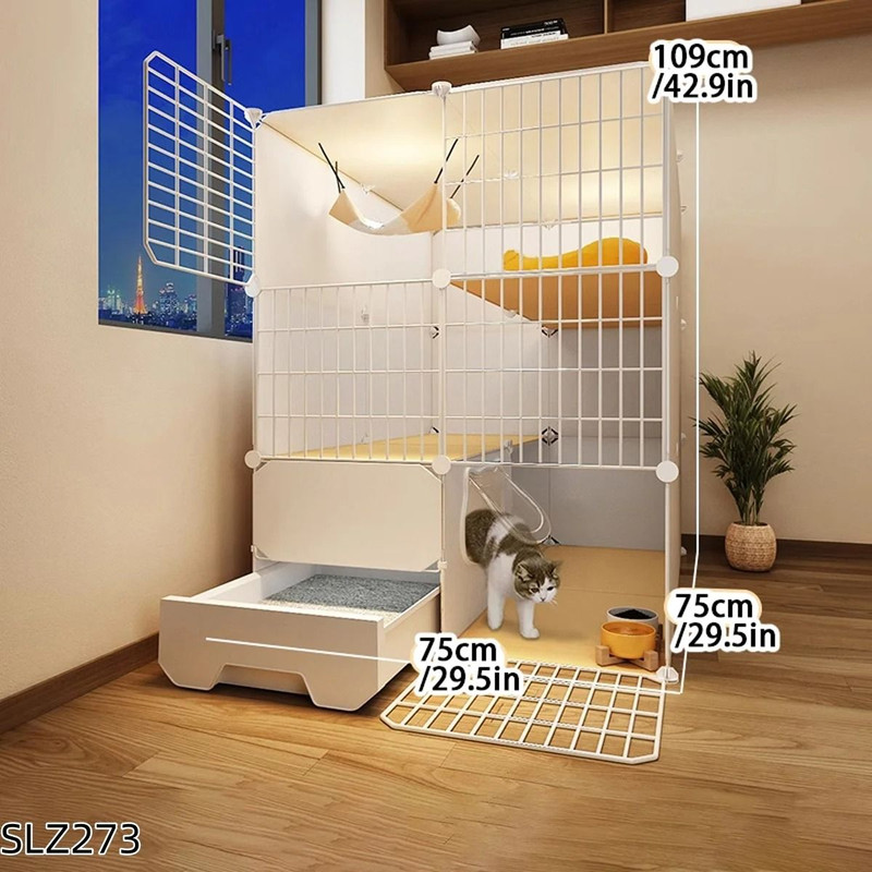 Three Story Indoor Cat House With Built In Litter Box And Spacious Multi Level Design 8