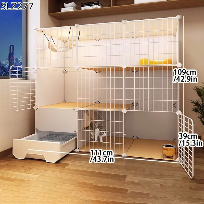 Three Story Indoor Cat House With Built In Litter Box And Spacious Multi Level Design 12