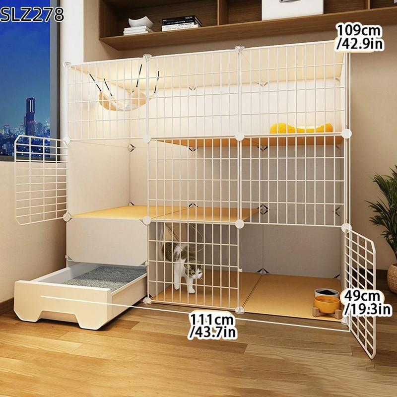 Three Story Indoor Cat House With Built In Litter Box And Spacious Multi Level Design 13