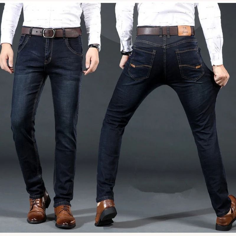Men Stretch Slim Fit Casual Pants Comfortable Business Style Soft Straight Denim Look Trousers 1