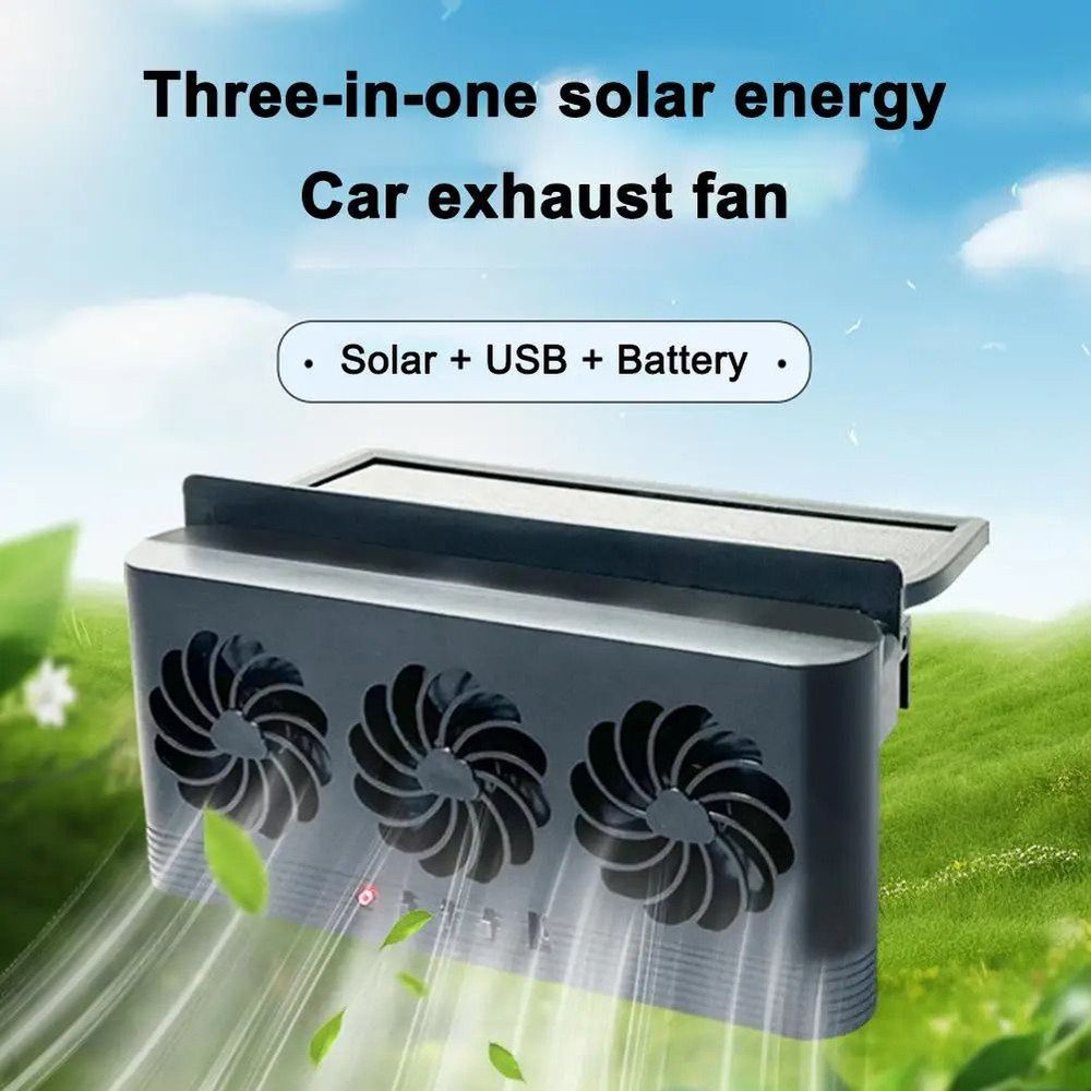 Solar Powered Car Cooling Fan With Three Ventilation Outlets For Interior Ventilation 1