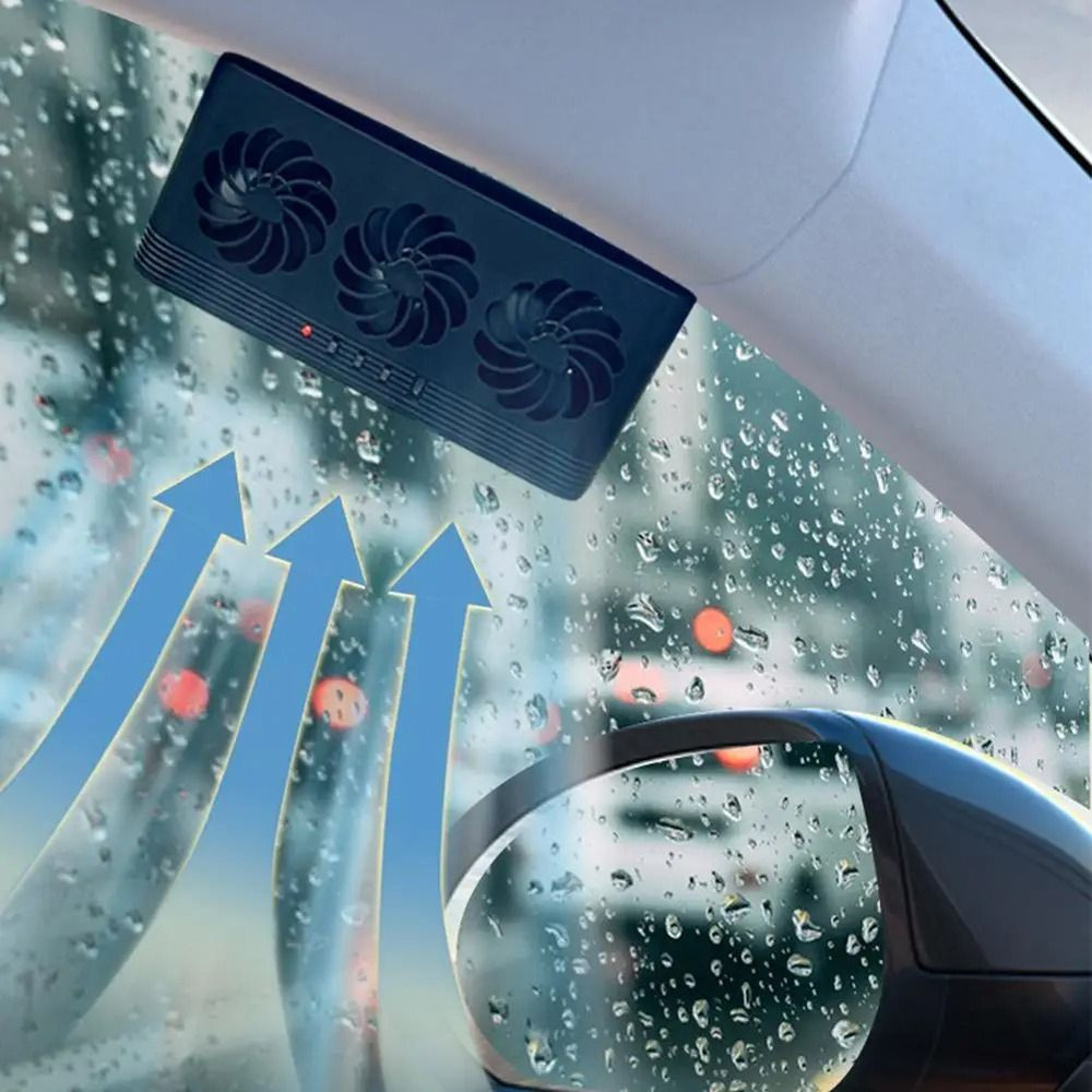 Solar Powered Car Cooling Fan With Three Ventilation Outlets For Interior Ventilation 2