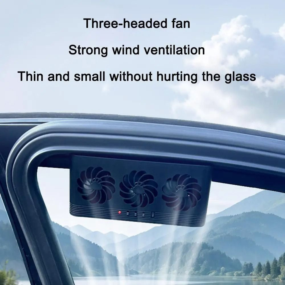 Solar Powered Car Cooling Fan With Three Ventilation Outlets For Interior Ventilation 3