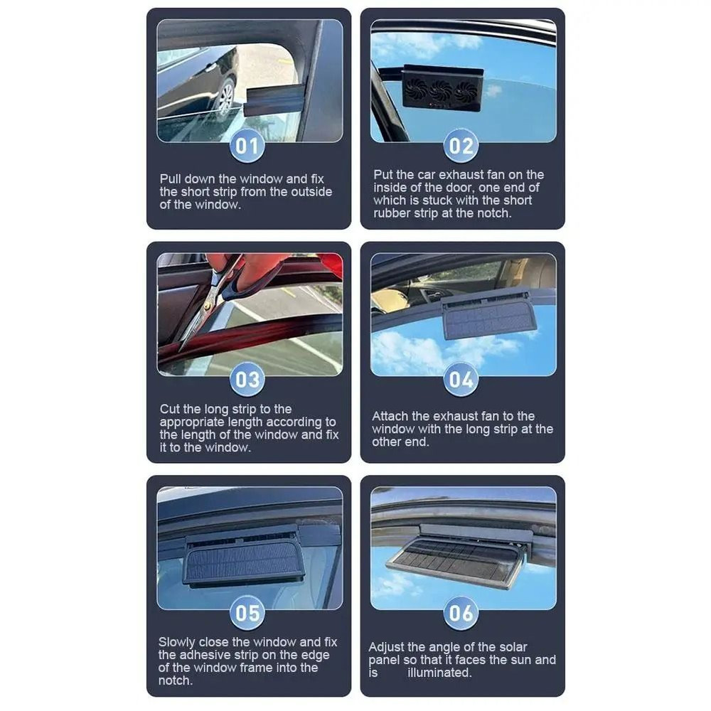 Solar Powered Car Cooling Fan With Three Ventilation Outlets For Interior Ventilation 4