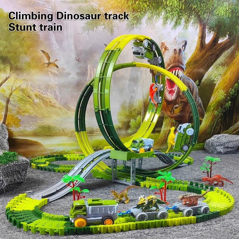 Flexible Dinosaur World Race Track Playset With Magic Climbing Train Set 1