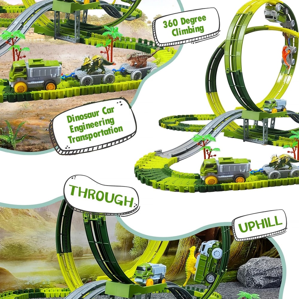 Flexible Dinosaur World Race Track Playset With Magic Climbing Train Set 2