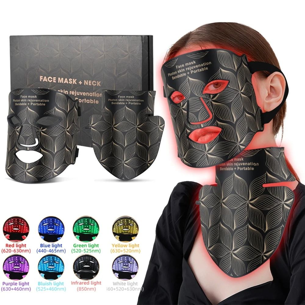 Eight Color LED Facial And Neck Mask With Light Therapy For Skin Firming Whitening And Oil Control 0