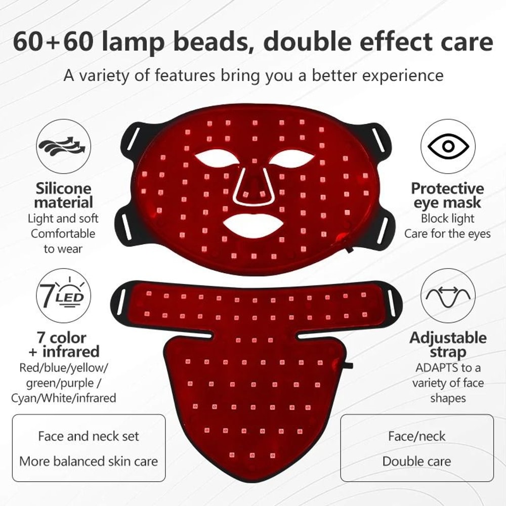 Eight Color LED Facial And Neck Mask With Light Therapy For Skin Firming Whitening And Oil Control 4