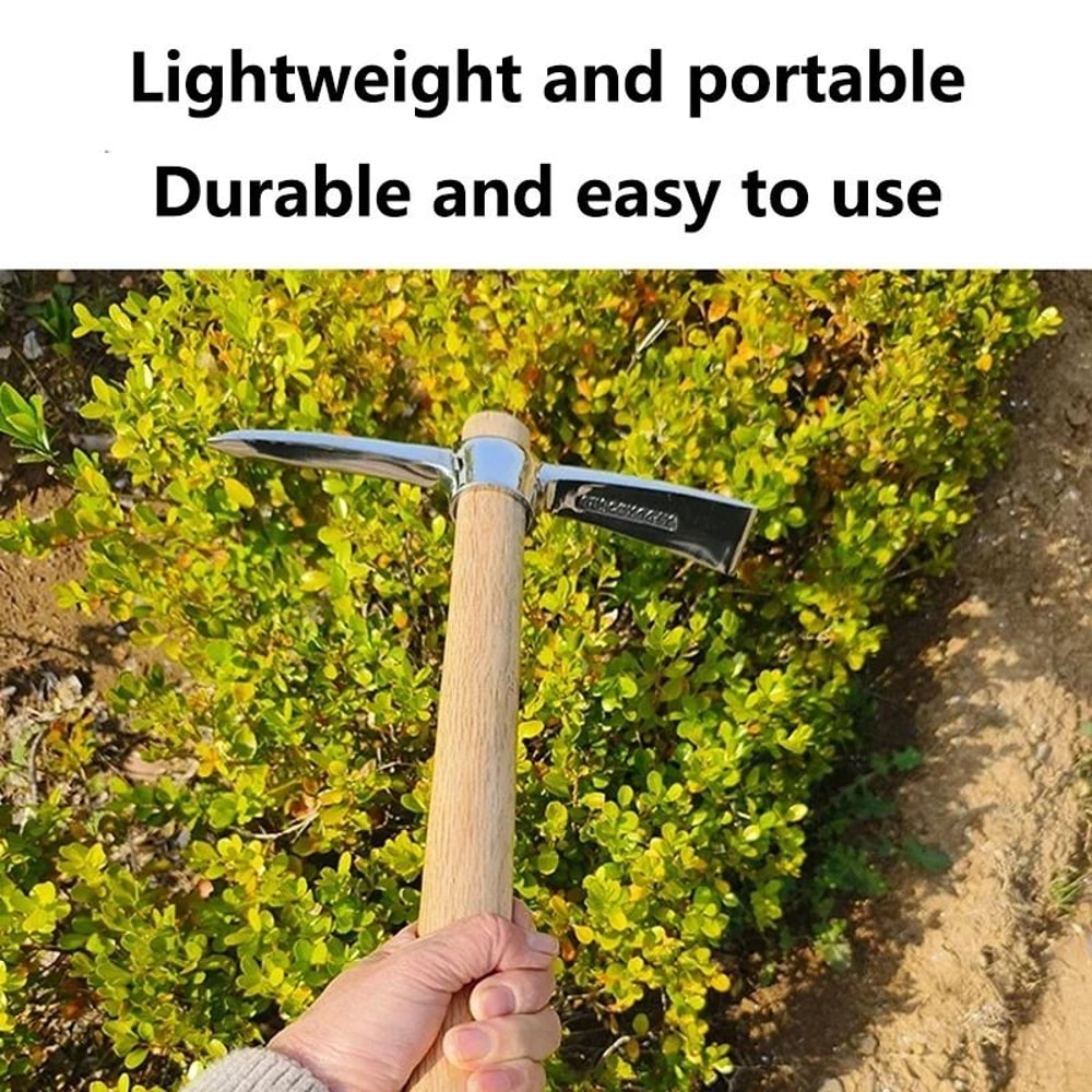 Stainless Steel Gardening Pickaxe With Wooden Handle For Root Digging And Soil Loosening 1