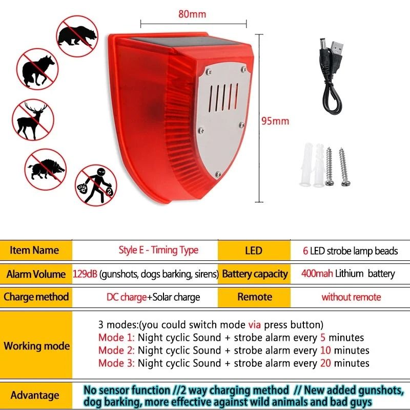 Solar Motion Sensor Alarm Light Outdoor Security Strobe 6