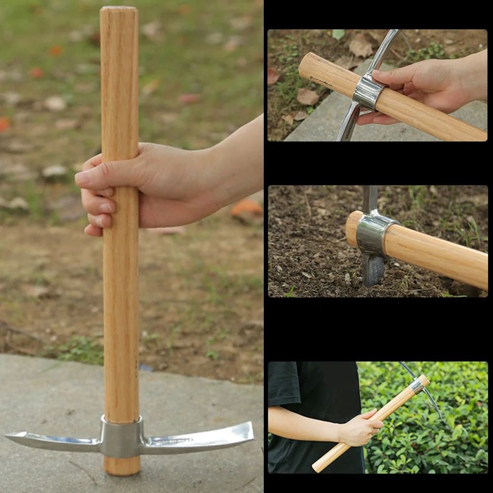 Outdoor Multifunctional Pickaxe Hoe With Wooden Handle 2