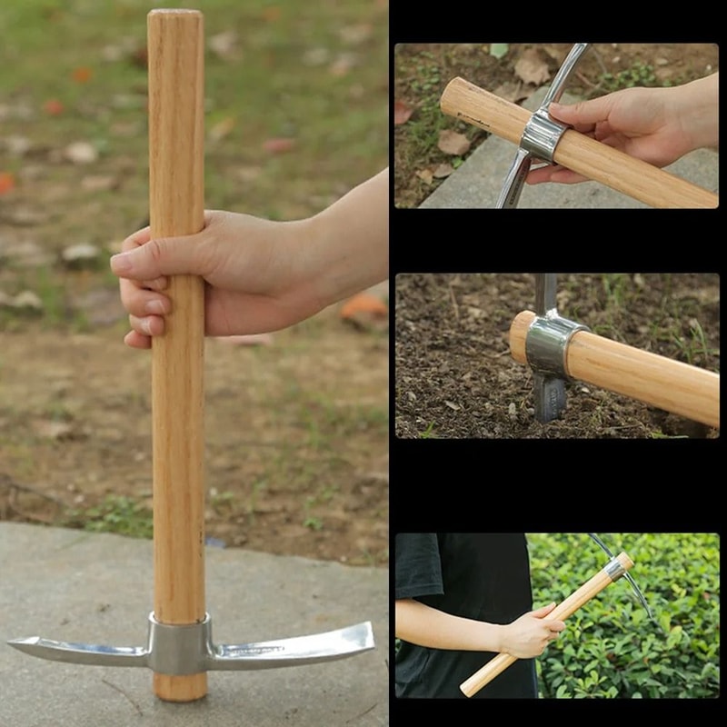 Outdoor Multifunctional Pickaxe Hoe With Wooden Handle 2