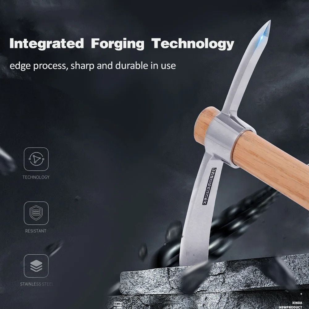Outdoor Multifunctional Pickaxe Hoe With Wooden Handle 0