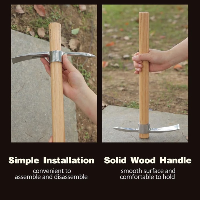 Outdoor Multifunctional Pickaxe Hoe With Wooden Handle 4