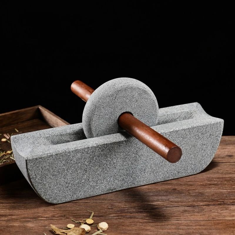Traditional Mill Grinder Set With Roller And Tray For Spice Grinding 0
