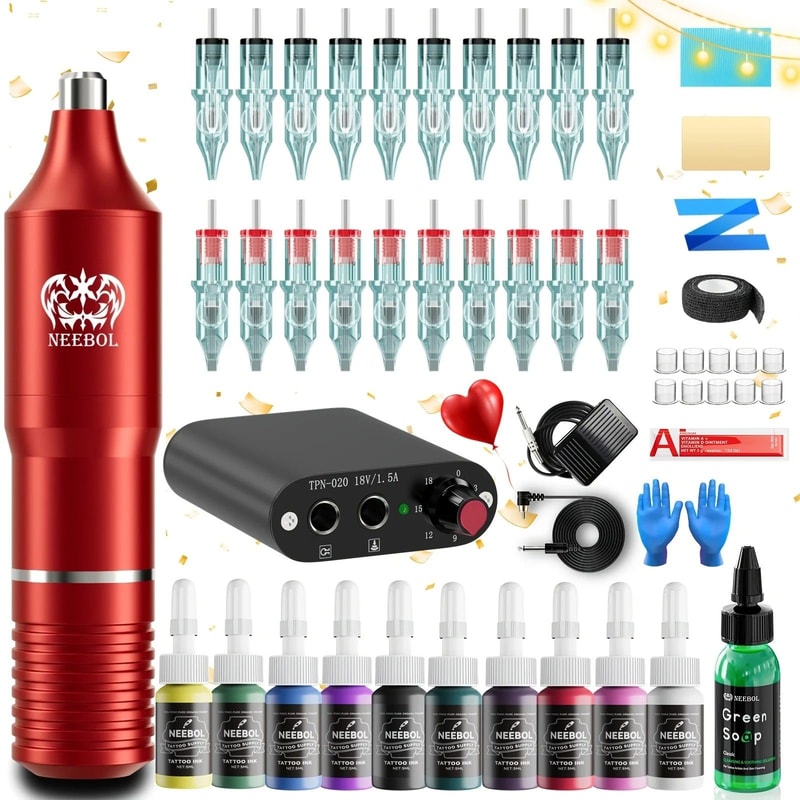 Professional Cordless Tattoo Kit With Complete Wireless Machine Set 0