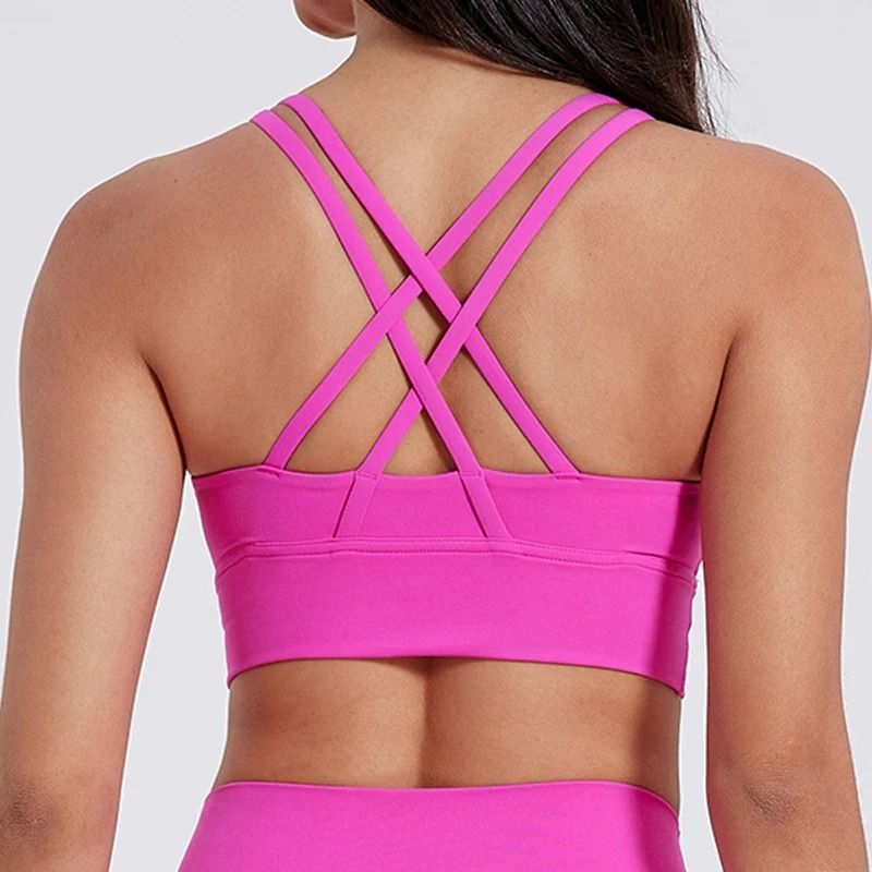 Solid Color Cross Back Fitness Bra With Soft Support 0