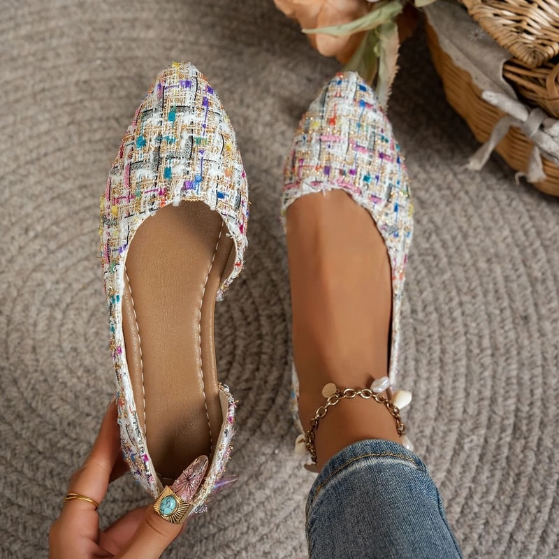 Elegant French Style Side Cut Pointed Toe Flat Shoes For Women 0