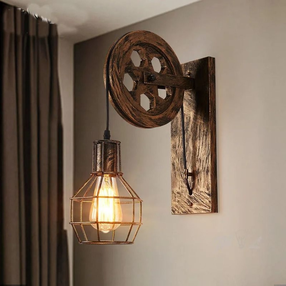 Vintage Industrial Lifting Pulley Wall Lamp For Timeless Home Decor 1