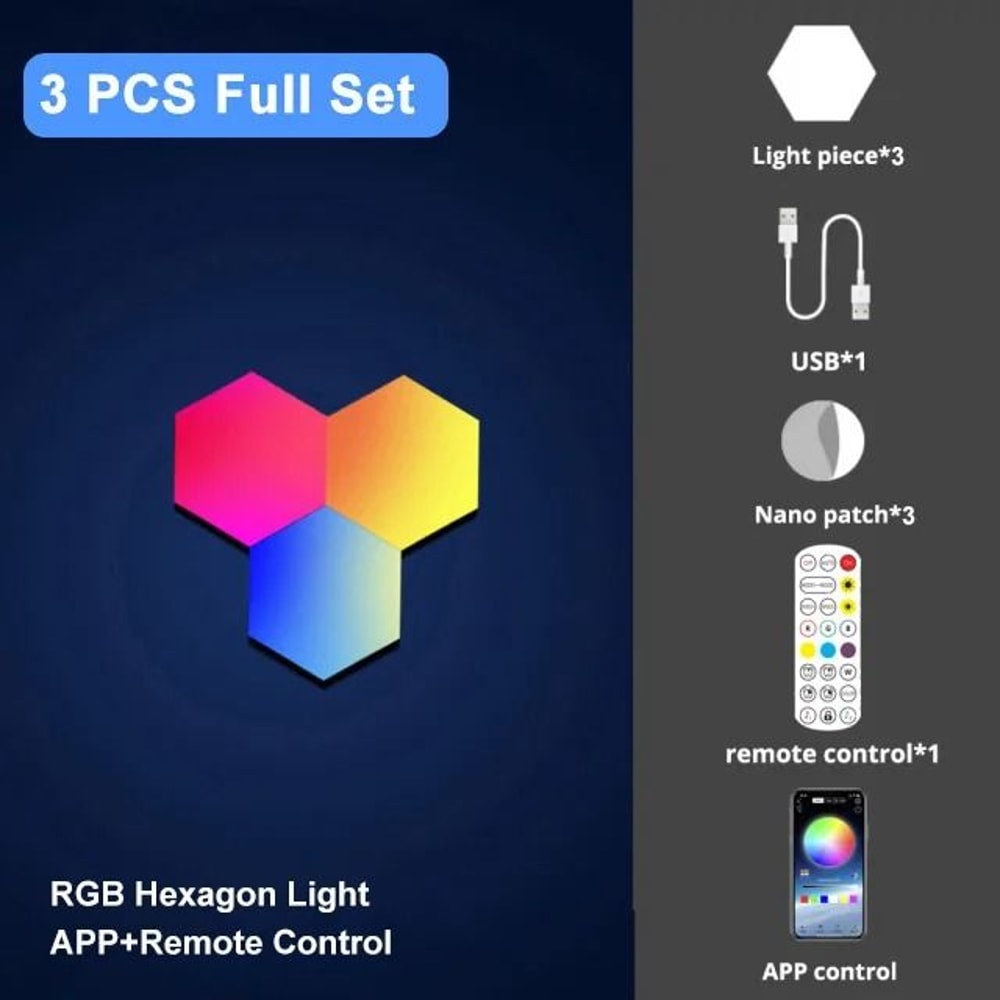 RGB Bluetooth LED Hexagon Wall Light With App And Remote Control 6