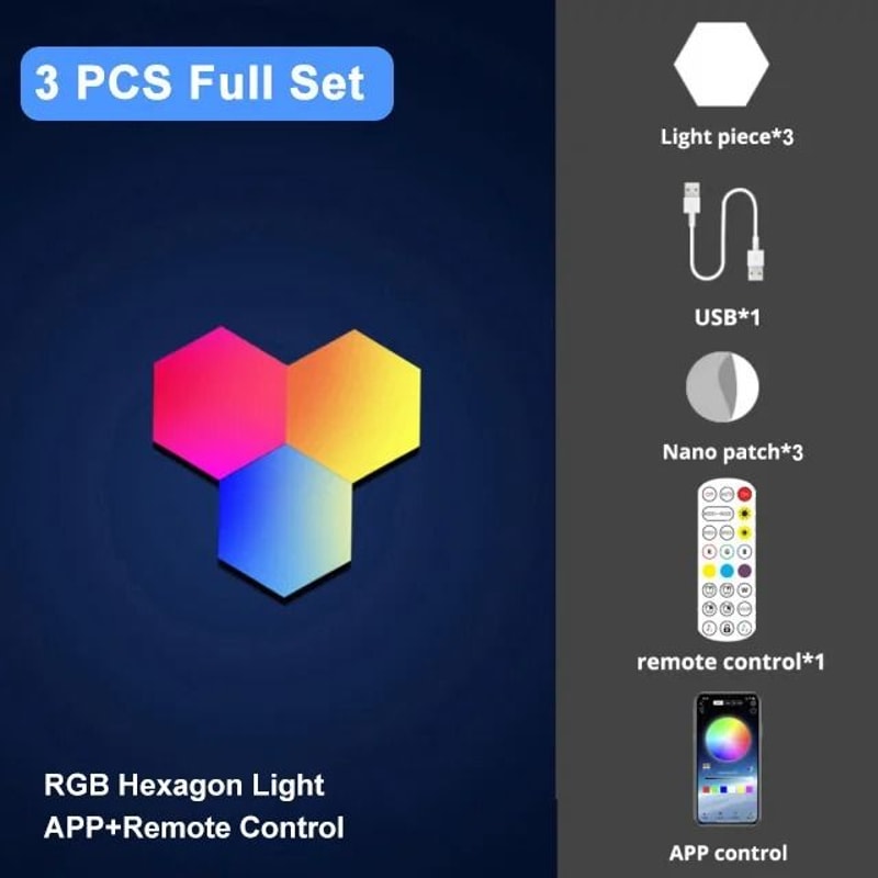 RGB Bluetooth LED Hexagon Wall Light With App And Remote Control 6