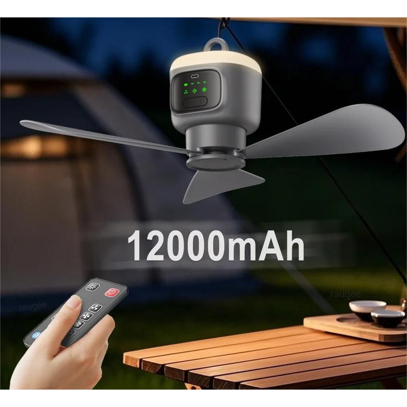 Portable Ceiling Fan Rechargeable Air Circulator With LED Light And Remote Control 0