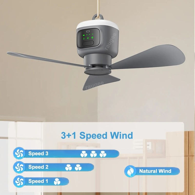 Portable Ceiling Fan Rechargeable Air Circulator With LED Light And Remote Control 4