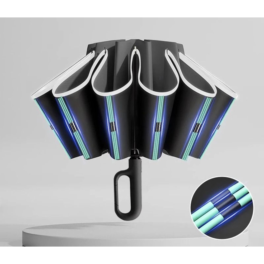 Automatic Reverse Folding Umbrella With Reflective Stripe For Windproof Use 6
