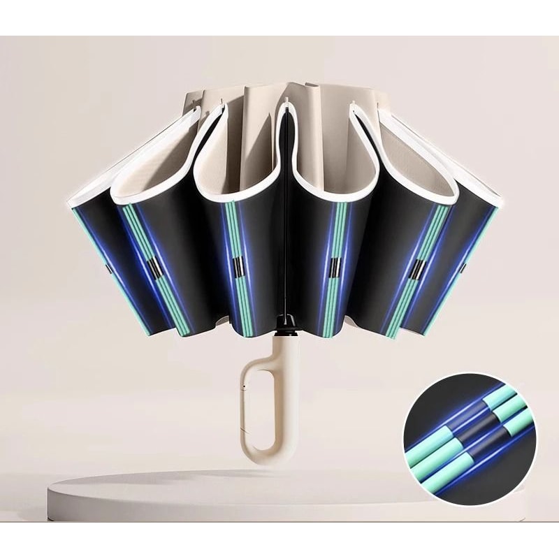 Automatic Reverse Folding Umbrella With Reflective Stripe For Windproof Use 7