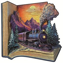 unique train in a book wooden jigsaw puzzle modern art home decor