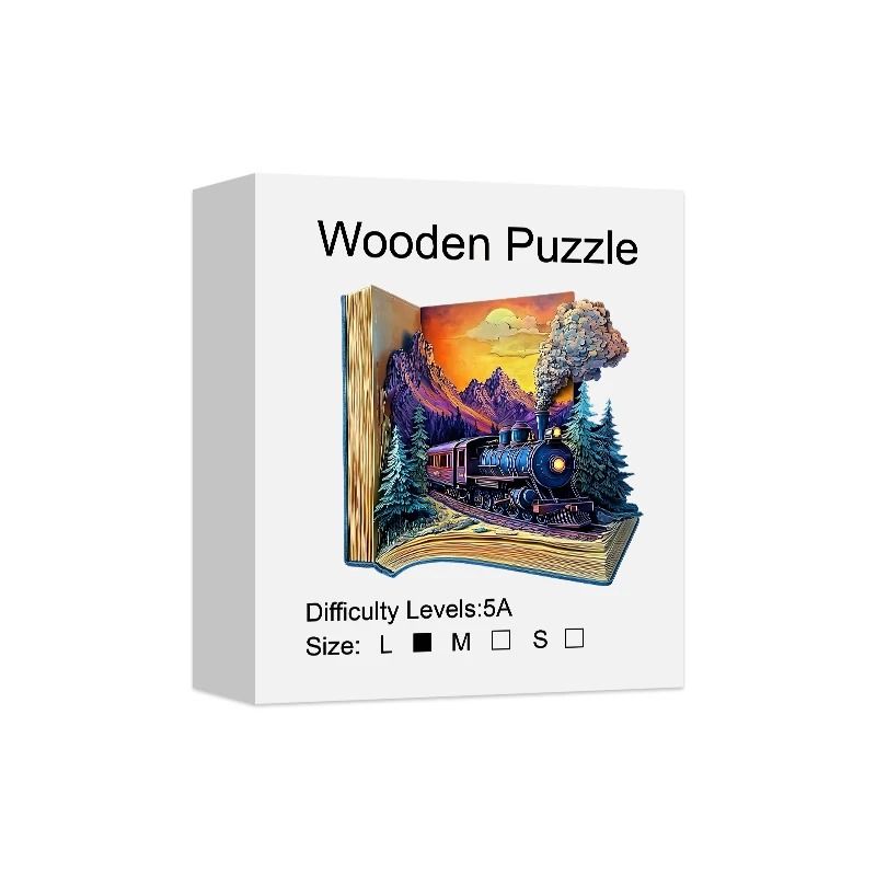 Unique Train In A Book Wooden Jigsaw Puzzle Modern Art Home Decor 6