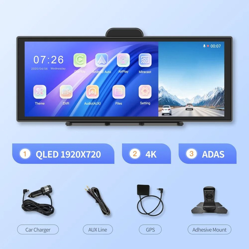 114 Inch 4K Dash Cam With Wireless CarPlay And Android Auto 7