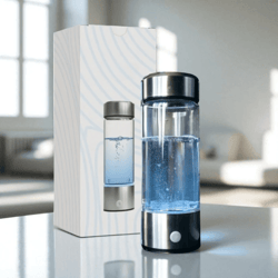 hydrogen rich dual chamber water generator bottle in glass with titanium filter