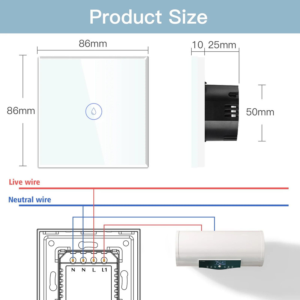 Smart Wall Switch For WiFi Controlled Water Heater With Voice And App Control 1